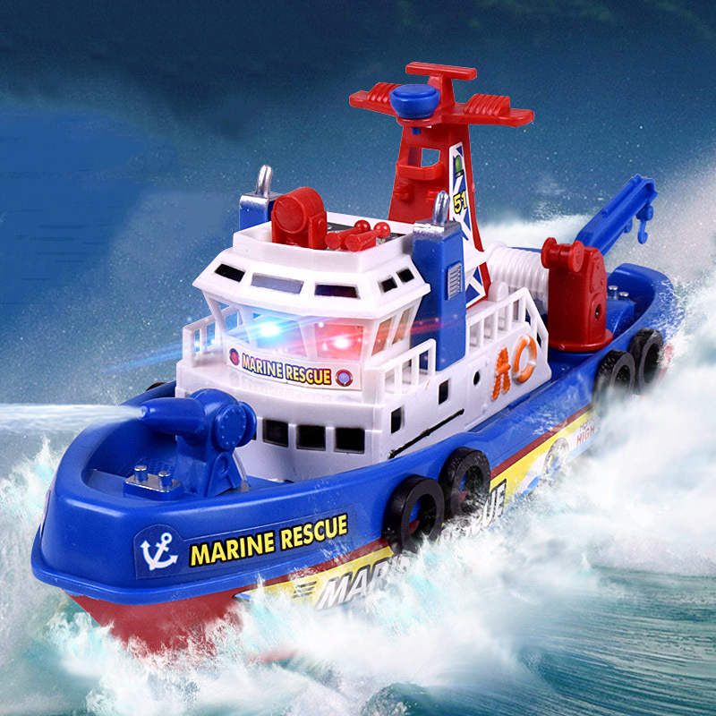 

RC Boats Remote Control ship Toys High Speed Music Light Electric Marine Rescue Fire Fighting Boat Non-Remote Toy Kids Xmas Gift, Blue