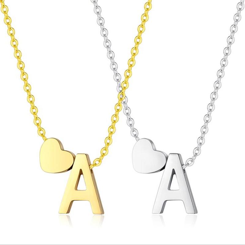 

New Fashion Personality Stainless Steel Letter Necklace For Women Gold Color Heart Choker necklace Pendant Female