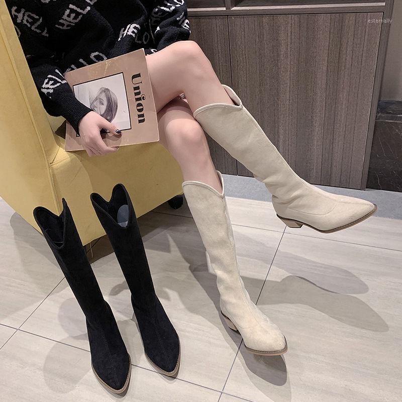 

2020 new khaki black slimming fashion mid-heel high thigh-high rider retro cowboy boots women1, Black single shoes