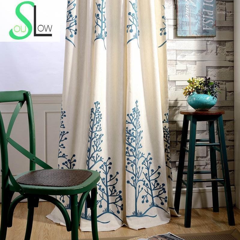 

Blue twin Cotton Embroidered Curtain Elegant Study Floral French Window Curtains Living Room Quality Bedroom Kitchen 3d Rideaux1, Tulle