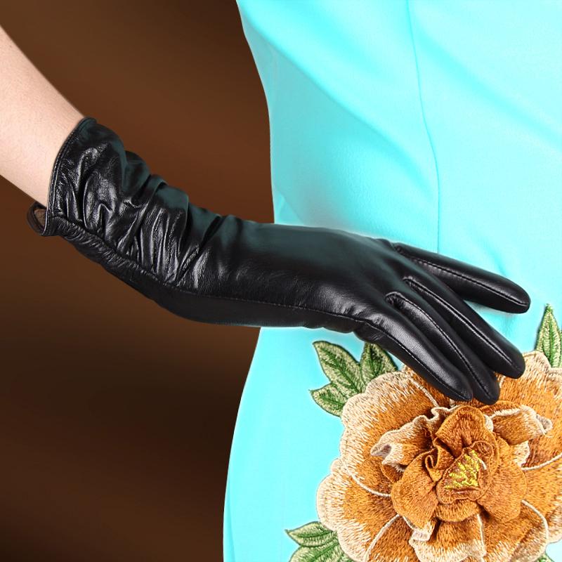 

Five Fingers Gloves High Quality Autumn Fashion Women Female Genuine Long Leather Winter Plus Velvet Warm Sheepskin
