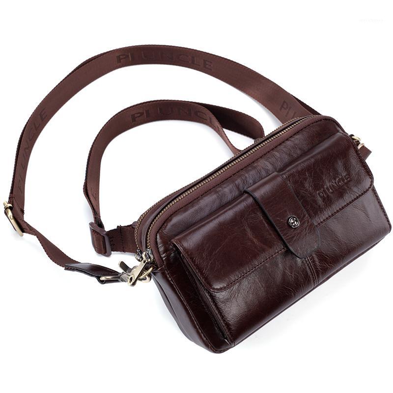 

New Genuine Leather Men's Waist Fanny Packs Shoulder Bags For Men Cross Body Male Belt Cell Phone Money Pockets Original Cowhide1, Sky blue