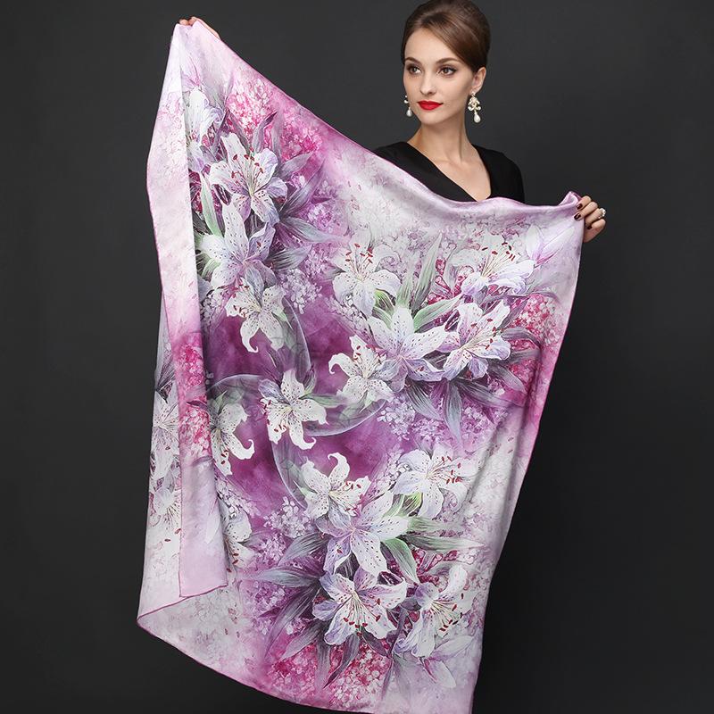 

110*110cm 100% Mulberry Big Square Silk Scarves Fashion Floral Printed Shawls Hot Sale Women Genuine Natural Silk Scarf Shawl