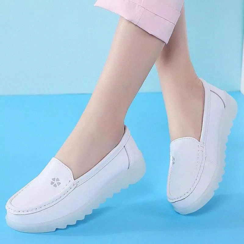 

cowhide women flats shoes white nurse shoes lady sneakers wedge slip on lady loafers non-slip platform footwear zapatos mujer #i54u
