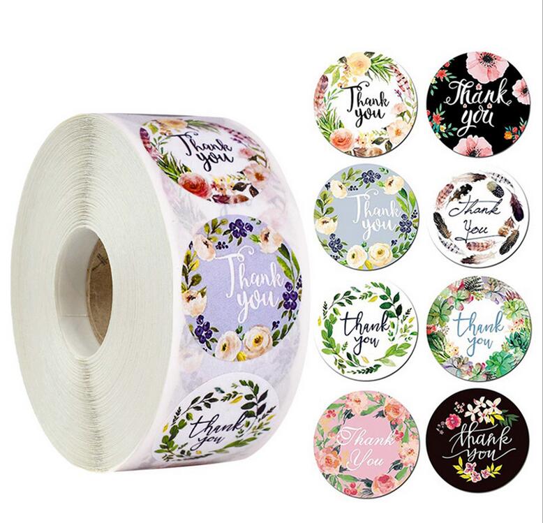 

500pcs/roll 1 inch round thank you adhesive label sticker envelope seal sticker baked papckage DIY sticker for christmas party gift deco