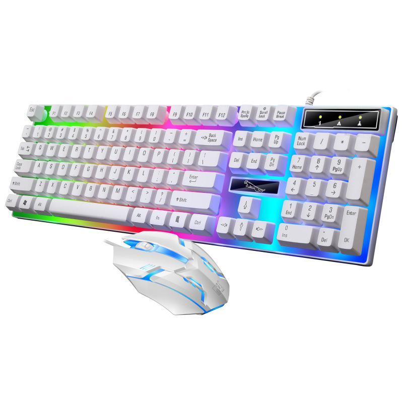 

USB Wired Keyboard Mouse Set Rainbow-Color Backlight For Laptop Computer PC