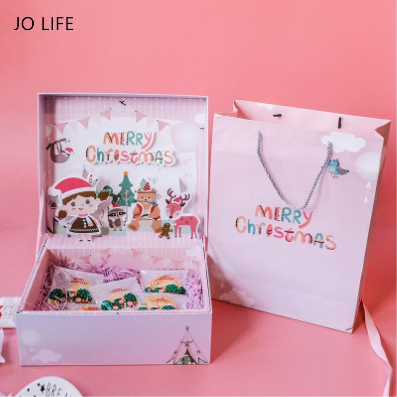 

JO LIFE 1Set 3D Cartoon Paperboard Creative Christmas Gift Box Package Bag Set Kraft Paper Art Candy Cookie Nougat Box