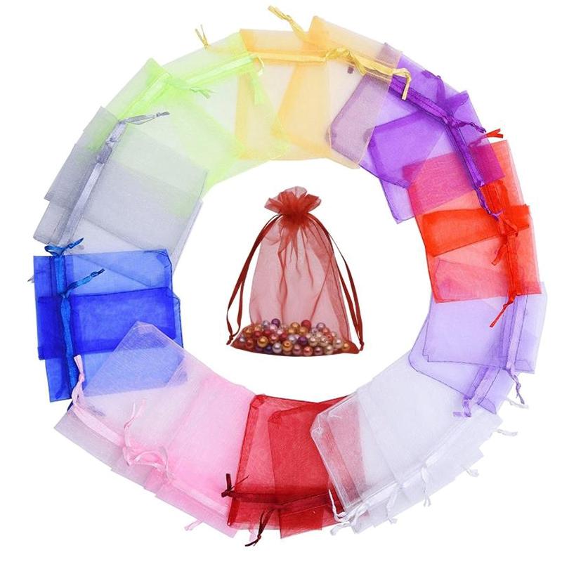 

200Pcs 7X9CM Color Random Halloween Christmas Transparent Gauze Bag with Pure Color Drawstring Wedding Candy Mesh Bag