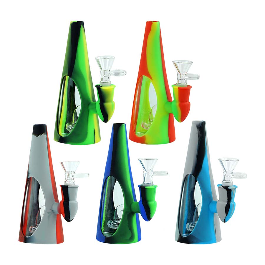 

6'' Cone-shape water pipe glass bong glass smoking pipe with glass bowl Silicone beaker tobacco dab rig hookah for wax oil rigs