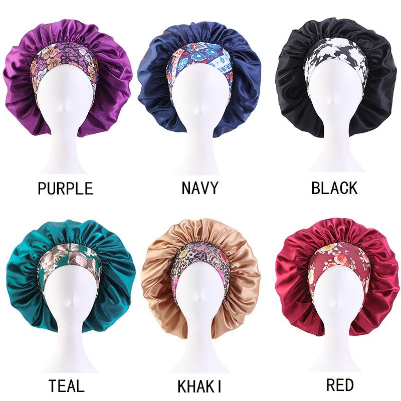 

Beautiful Elastic Band Nightcap Bath Spa Bonnet New Fashion Women Satin Night Sleep Cap Hair Bonnet Hat Silk Head Cover, Black