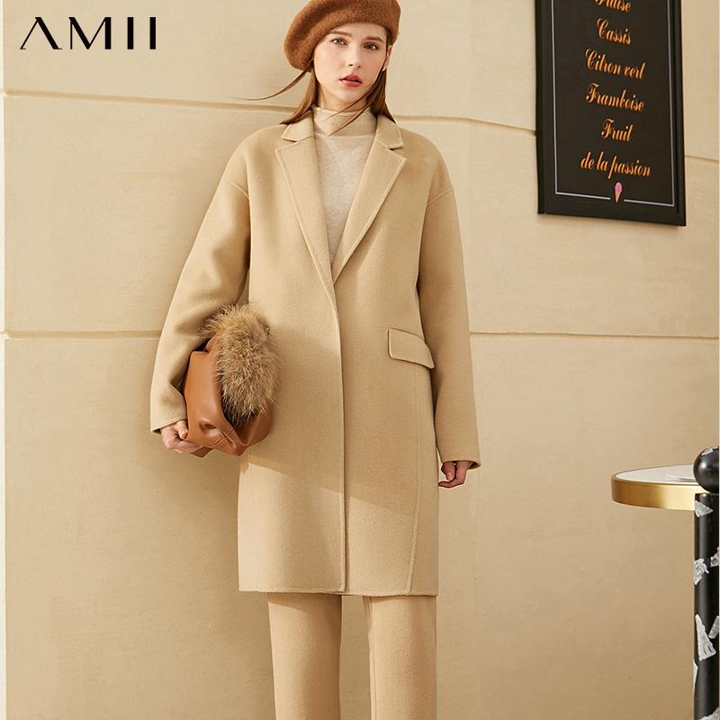 

Amii Minimalism Winter Coat Women Fashion OLstyle Lapel Solid Double-sided Woolen Coat Female Jacket Woolen 12040503, Black