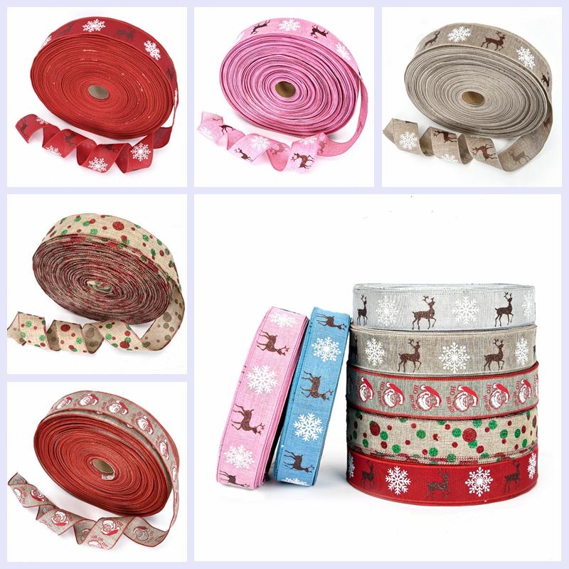 

Linen Ribbon Bow Christmas Tree Ties Decoration 2021 Reindeer and House Ornaments for Home Goods Accessories New Year Eve Decor