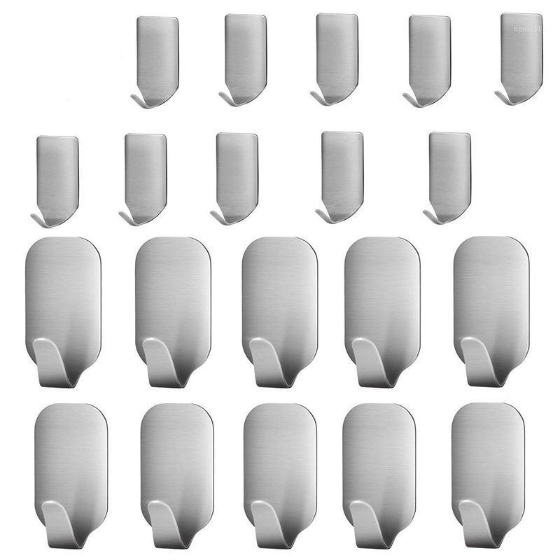 

20 PCS Adhesive Hooks, Heavy Duty Wall Hooks Stainless Steel Ultra Strong Waterproof Wall Hangers for Robe, Coat, Towel, Keys, B1