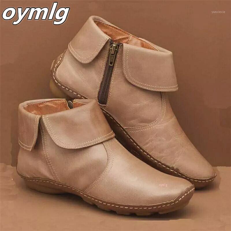 

oymlgWomen Ankle Boots Casual Shoes Autumn Ladies Zipper Comfort Soft PU Leather Woman Sewing Female Fashion Plus Size 35-431, Beige