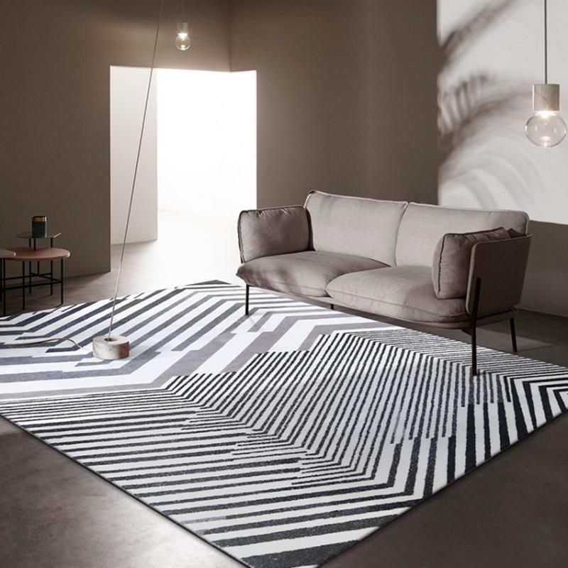 

Big size Nordic style home decoration machine weaved gray striped area rug, Nordic geometric living room villa carpet, As picture