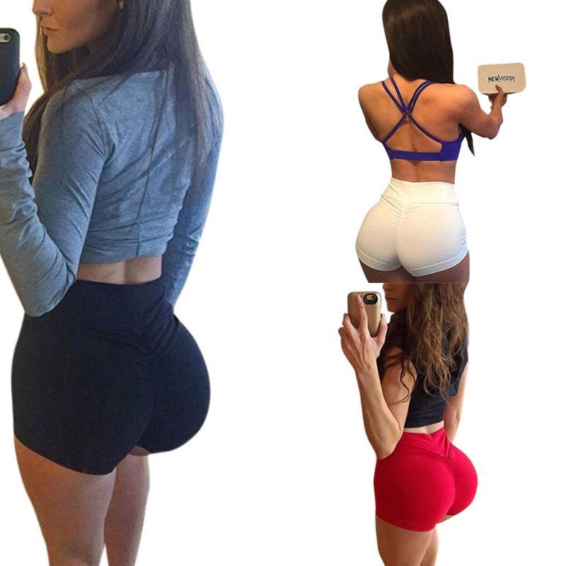 

Women High Waist Back Ruched Hip Lifting Yoga Shorts Workout Stretch Gym Bottoms D5BA, Red