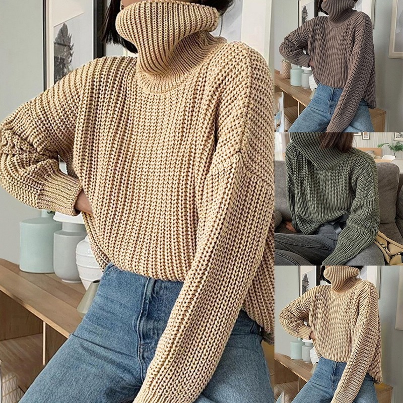 

2021 New Women' Knitting in Fashion Solid Knitted-knit Shirts Loose Office Sweater Lady Winter Clothes 39JA, Army green.