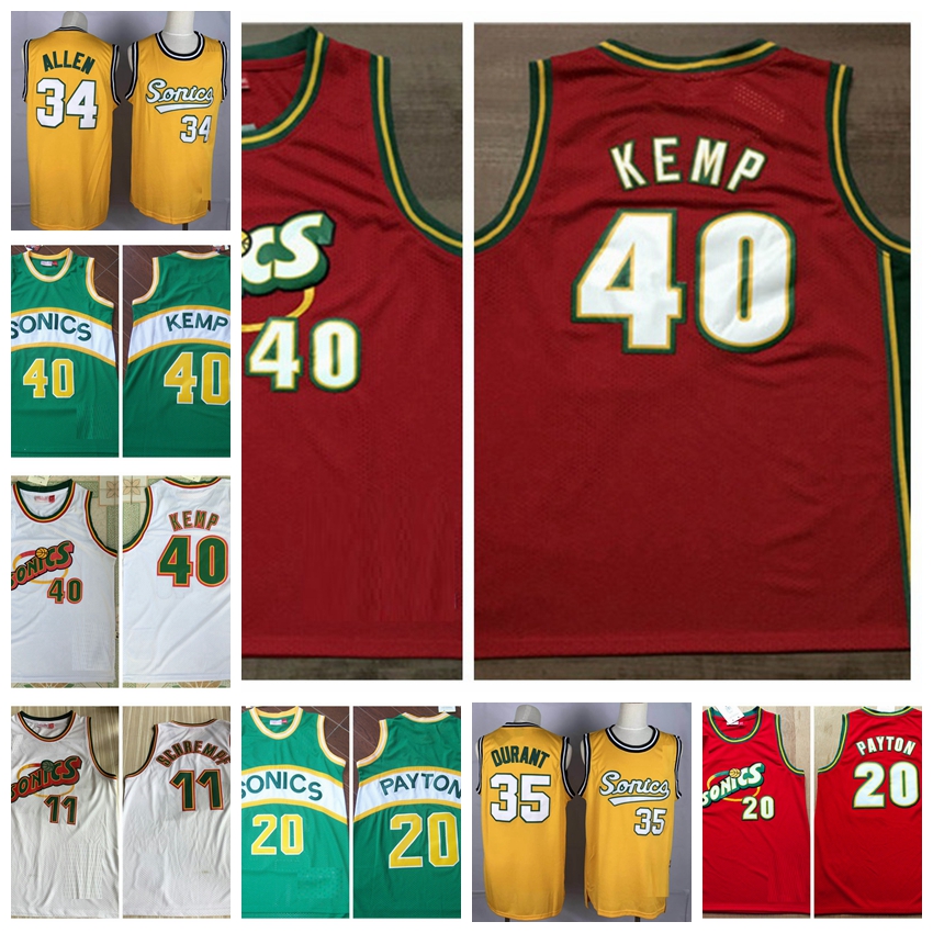 

Mens Glove Gary Payton Kevin 35 Durant Reign Shawn Kemp Detlef 11 Schrempf Ray Allen Seattle Vintage Super Sonics basketball Jersey 01, Black;red