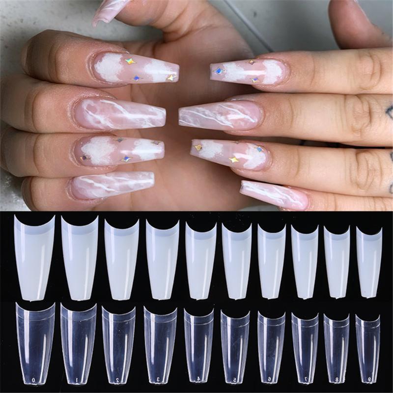

500Pcs/Set Coffin Clear Natural French Ballet Coffin False Nails Tips Half Cover Fake Nails Manicure Acrylic Nail Art Tools, 01
