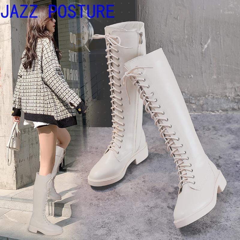 

Thick-heeled motorcycle boots women's autumn/winter 2020 new high-top knight boots plus size women's shoes 41-43 a261, Beige single li
