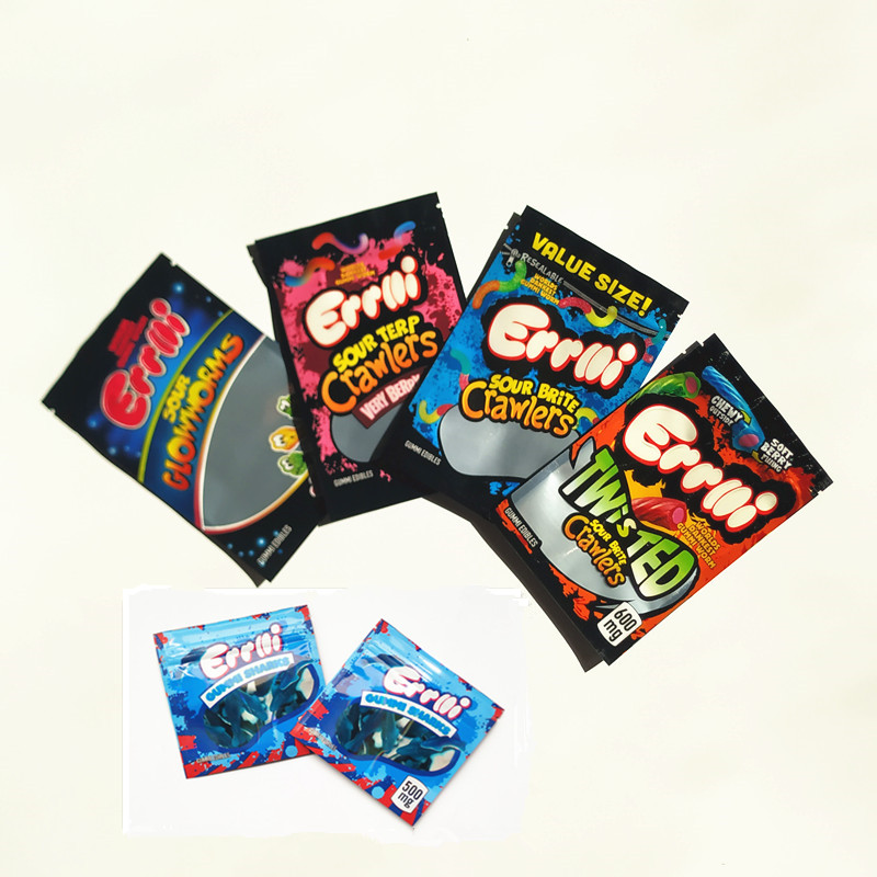 

Errlli Gummi Sharks edible packaging 600mg Sour Terp Crawlers smell proof bags warheads skittles edibles empty Very Berry Packaging bags
