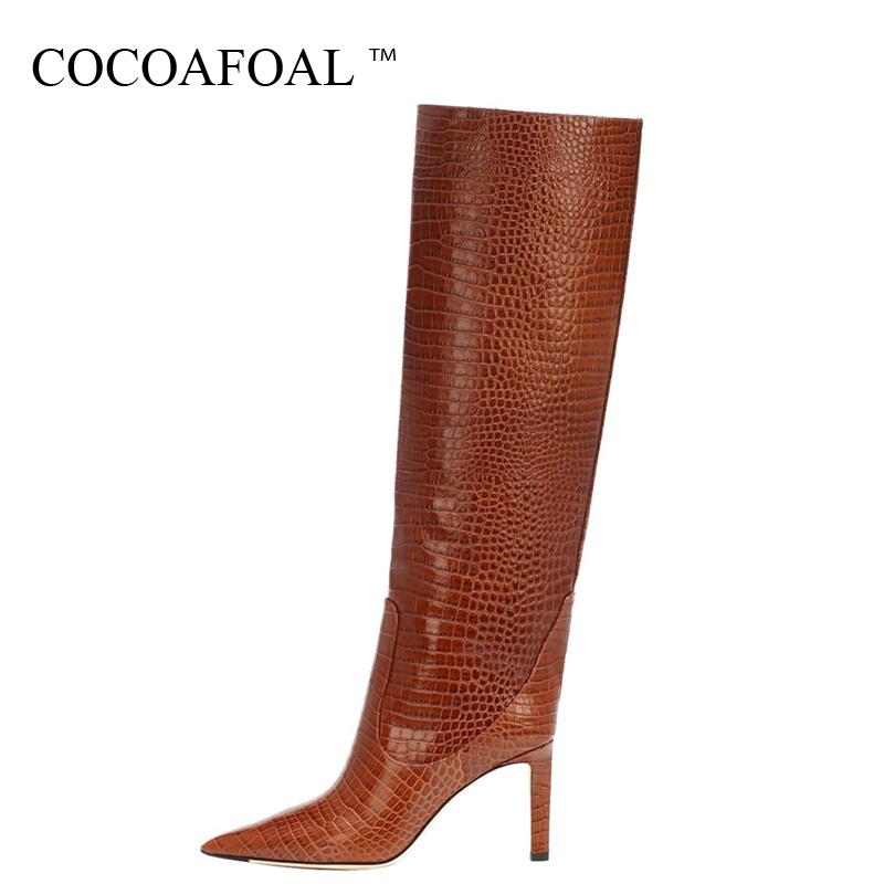 

COCOAFOAL Fashion Sexy Women's High Heel Knee High Boots Woman Mid-Calf Shoes Mid-Calf Boots Pointed Toe Straight Black