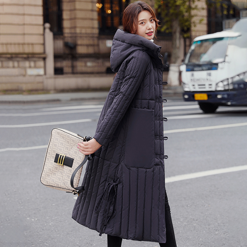 

2021 New Loose X-long Jacket for Single Woman Breasted Solid Female Parkas Winter with Hood Plus Size Casual Turtleneck Ladies'overcoat 91st, Black