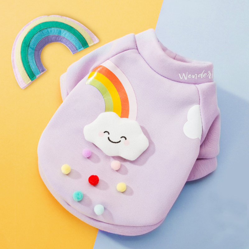 

Cute Pet Dog Clothes Puppy sweater T-shirt Shirt Cute Rainbow printing Pajamas Cat Winter autumn Shirt For chihuahua Small Dogs, Purple rainbow