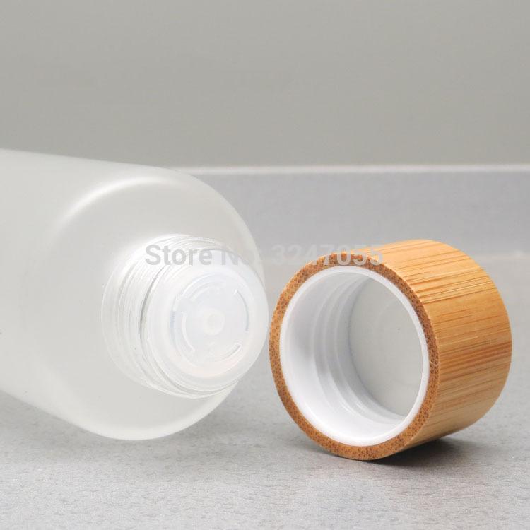 

10pieces 100ml120ml150ml Empty Frosted Glass Toner Bottle with Bamboo Screw Lid,Bamboo Cosmetic Emulsion Essence Perfume Package
