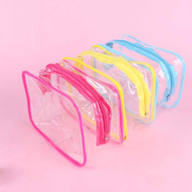 

Travel PVC Cosmetic Bags Women Transparent Clear Zipper Makeup Bags Organizer Bath Wash Make Up Tote Handbags Case1, Blue