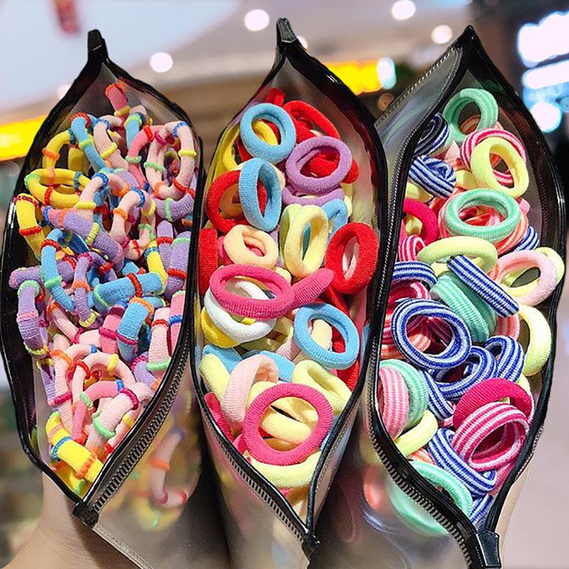 

50/100/200 Pcs/Bag Children Cute Candy Cartoon Solid Elastic Hair Bands Girls Lovely Srunchies Rubber Bands Kid Hair Accessories, Mix 6-200 pcs-bag