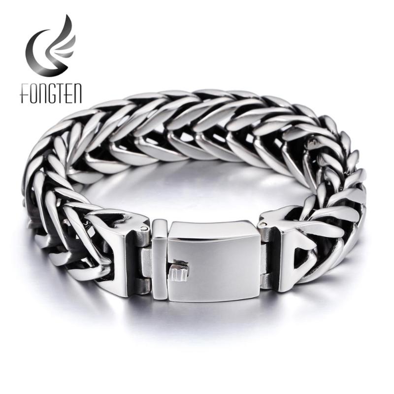 

Fongten Heavy Braided Mesh Link Chain Men Bracelet Silver Color Stainless Steel Punk Viking Style Fashion Jewelry