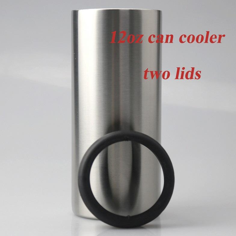 

12oz Can Cooler with two lids Stainless Steel Tumbler Can Insulator Vacuum Insulated Bottle Cold Insulation Can