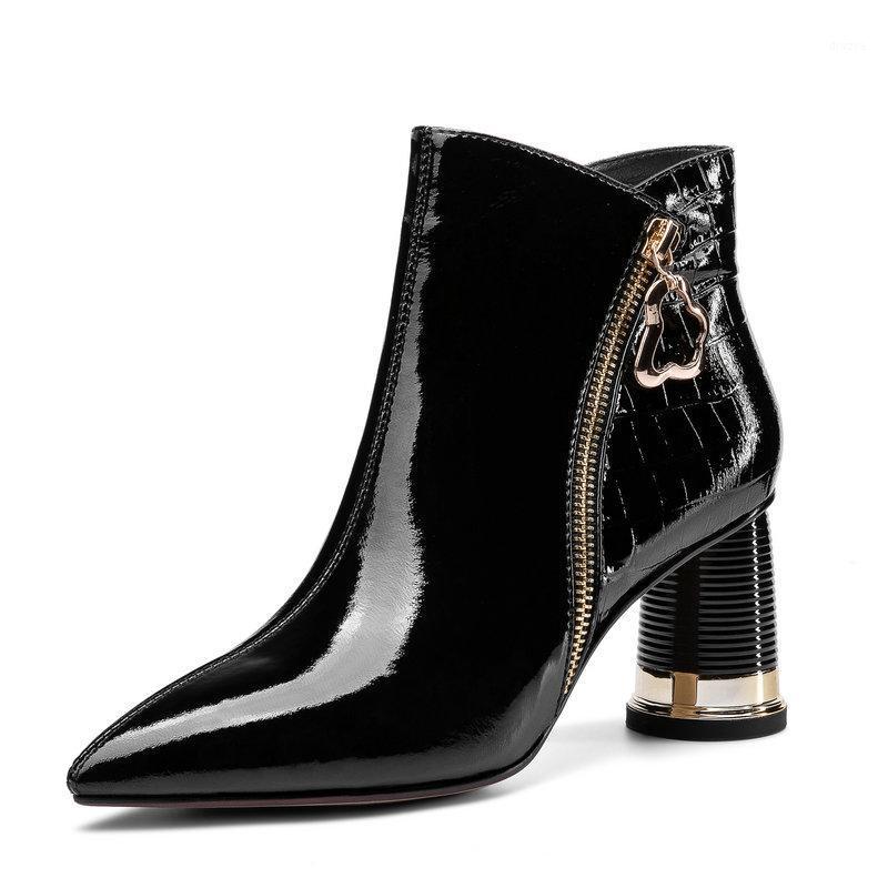 

Genuine Leather high heels Ankle Boots Retro Sexy zippers Female Autumn Winter Shoes Women Winter Newest Party Shoes Woman1, Black
