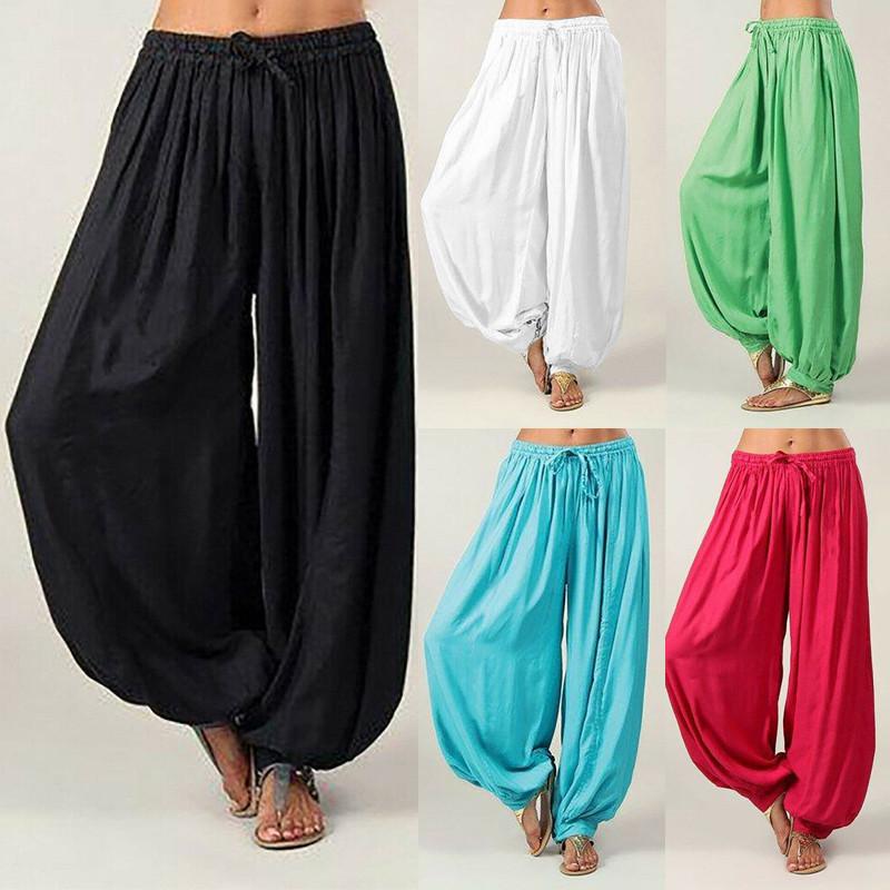 

Plus Size High waist Women Comfy Harem Modal Dancing Loose overall pants Leg hippie Warmer Belly Dance jumpsuit Boho Trousers, Black