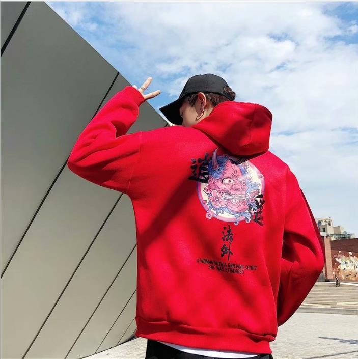 

2021 New Fashion Cool Hip Hop Hooded Hoodies Japanese Casual Sweatshirts Streetwear Men Women Pullover Harajuku Devil Hoodie Male Qhbw, Red