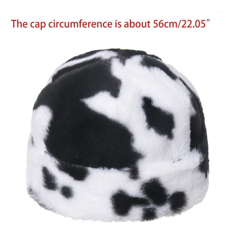 

3Pcs Winter Milk Cow Print Fluffy Plush Warm Beanie Skull Hat with Scarf Set1
