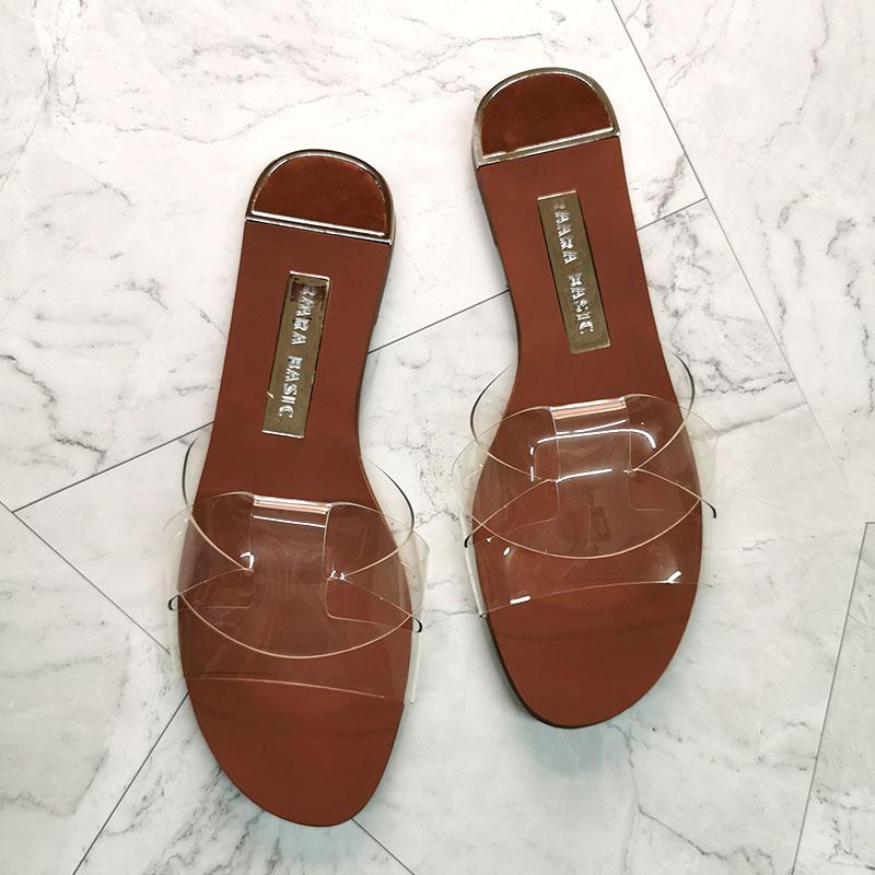 

New 2021 Summer Fashion Outside Slides Women Transparent Cross Compilation EVA Sandals Woman Shallow Flat Beach Basic Sandals, Beige