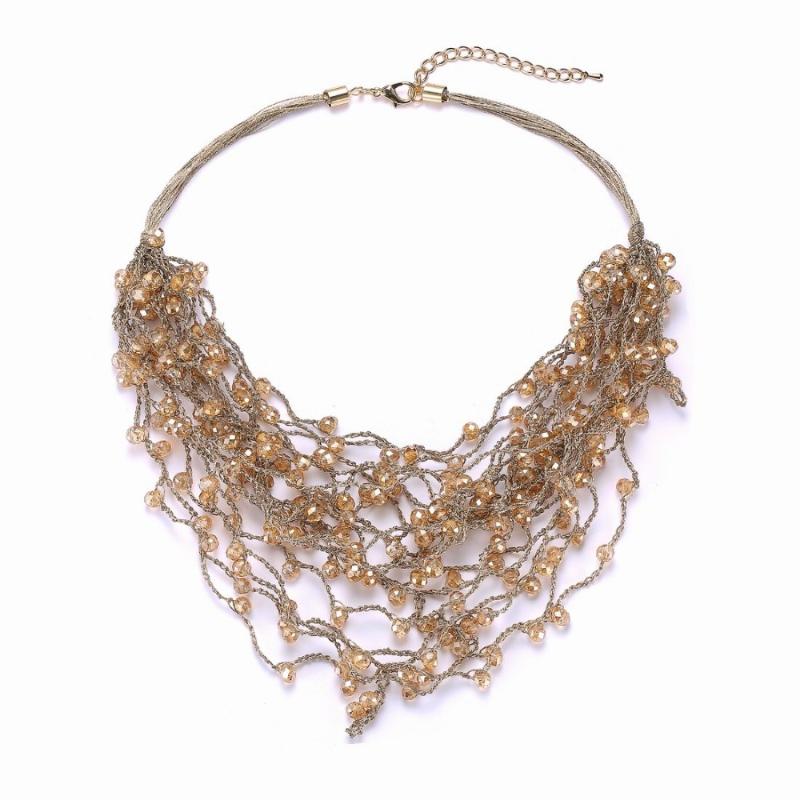 

BEADSLAND Multistrand Waves of Stones Long Necklace Fashionable Jewelry Woman Necklace 34395
