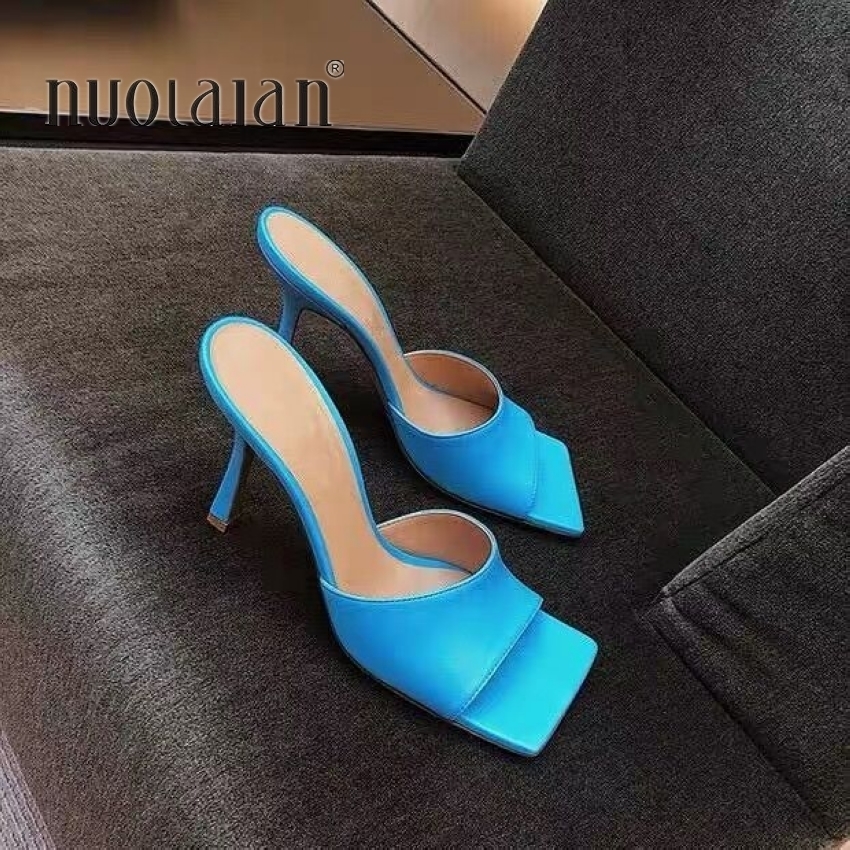 

Summer Women Pumps Square Toe High Heel Shoes Ladies Heel Mules Sexy Thin High Heels Sandals Slippers Female Fashion Woman Shoes LJ200925, Black