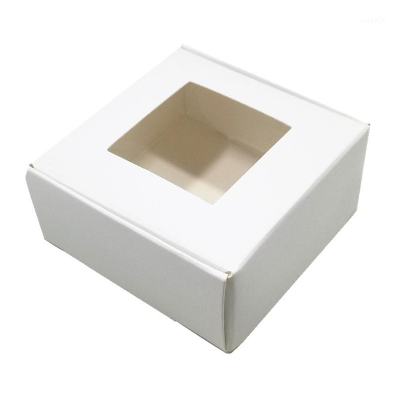 

30Pcs White Gifts Kraft Paper Package Boxes With Clear Window Square Foldable Jewelry Craft Soap Storage Box for Christmas Party1
