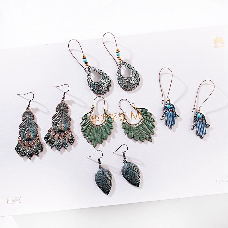 

5 Pairs/Lot Fashion Ethnic Alloy Drop Earrings Set For Women Bohemian Geometric Earring 2020 Brincos Female