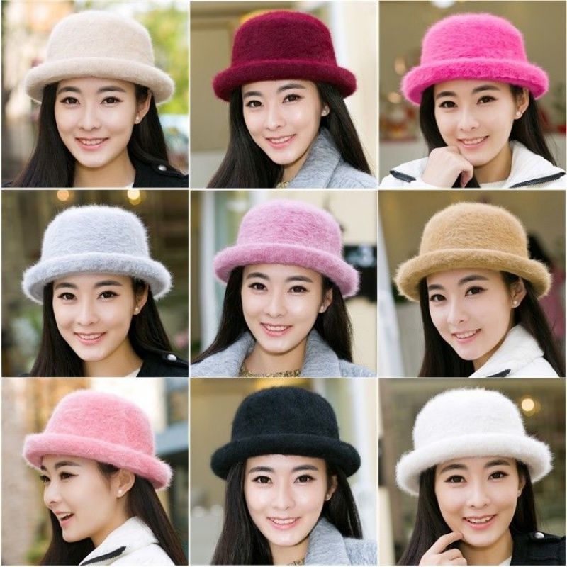 

Women Warm fur basin hat Autumn and winter wild bucket cap women Skullies beanies Cold-proof fur hat, Black