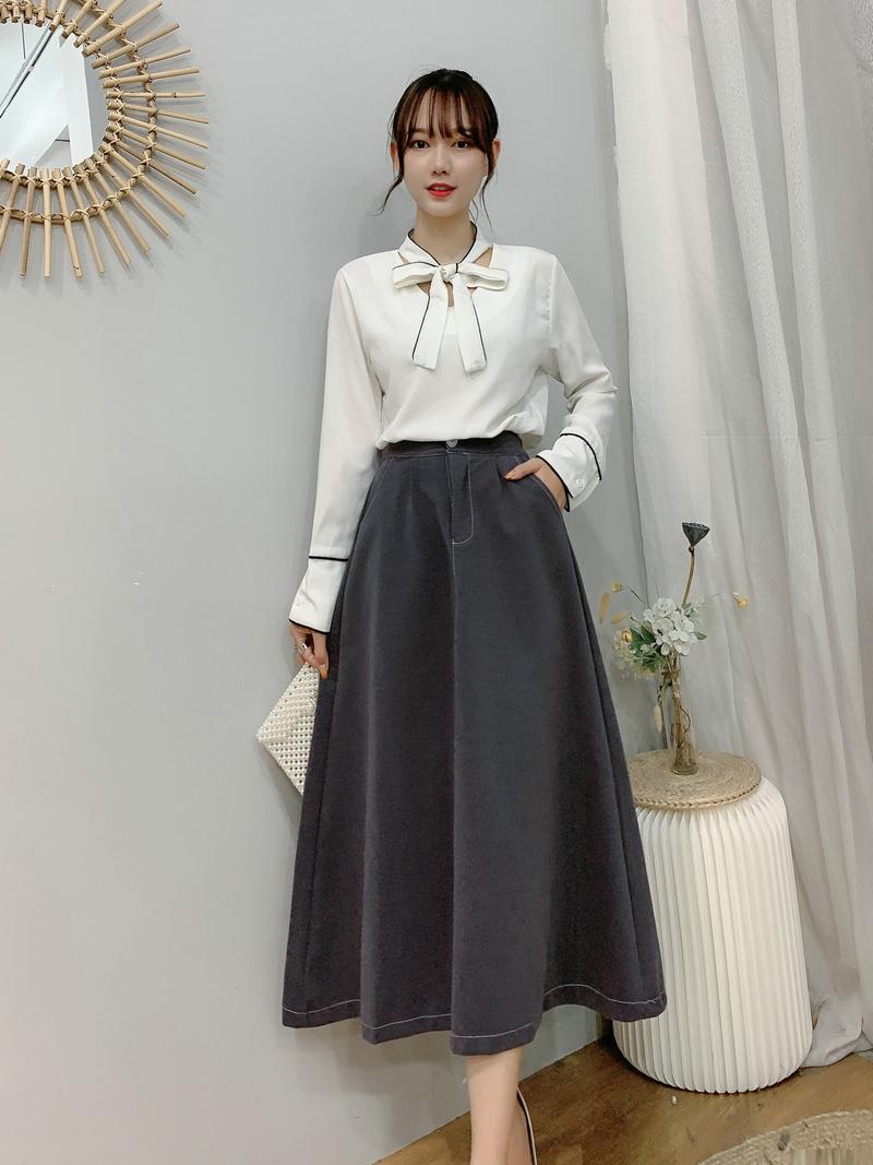 

Fashion Women Skirt Casual Long Skirt A Line Female Streetwear Solid Color High Waist Loose Autumn, Black