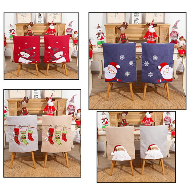 

1PC Christmas Chair Cover Non Woven Dinner Chair Cover Household Xmas New Year Back Covers Decoration Slipcover Seat