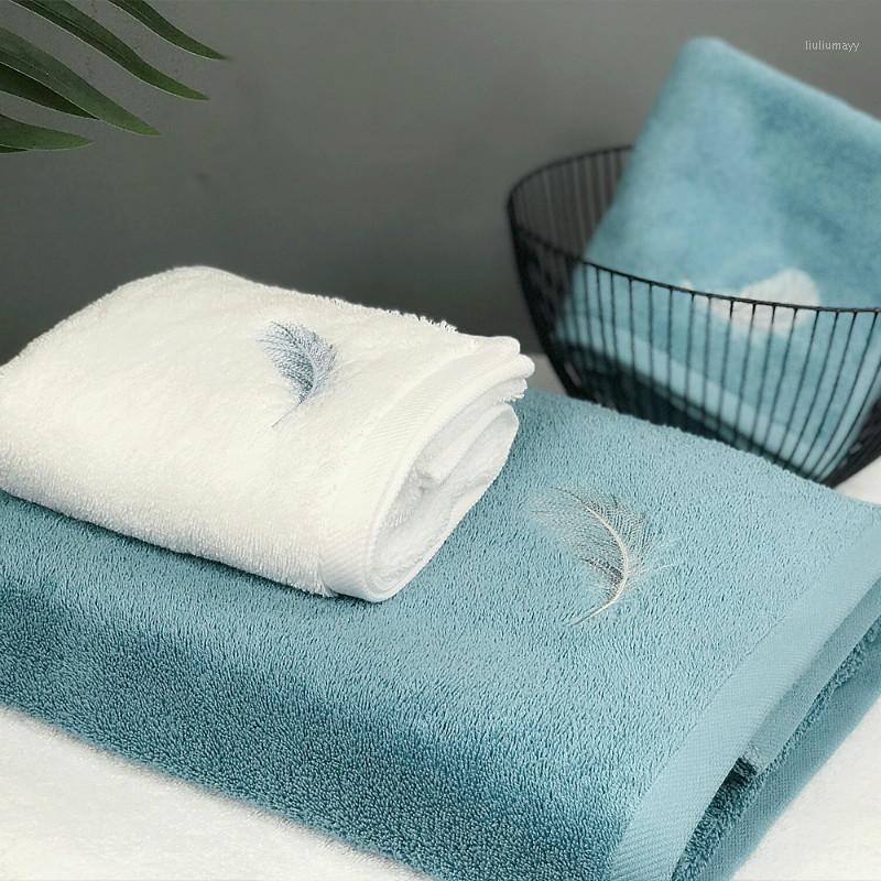 

Towel Pure Cotton Feather Embroidery Hotel Beach Shower Towels Adult Soft Absorbent Home Couples Increase Bath Towel Gifts1, Blue