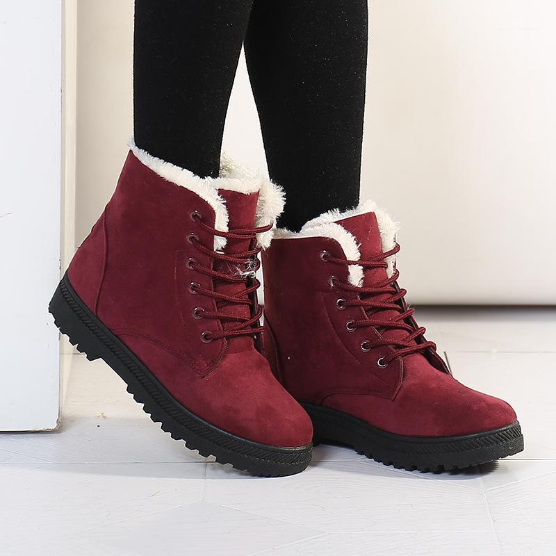 

Snow boots warm fur plush women shoes winter boots ladies square heels flock ankle women shoes lace-up winter woman1, Red
