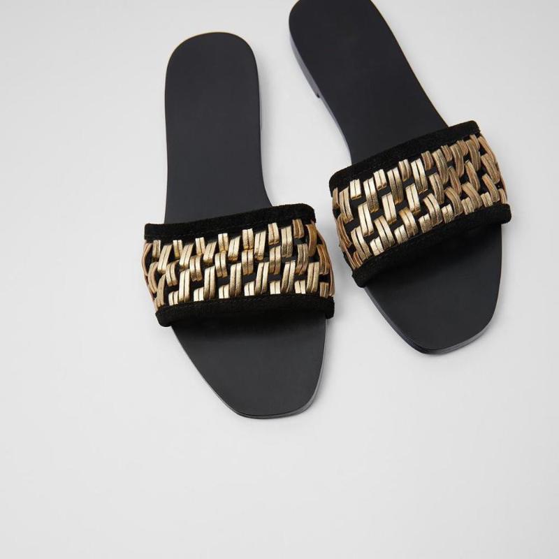 

Gold Slippers Shoes Ladies' Sandals Slipers Women 2020 Flat Rome Scandals Pu Fabric Basic Slides Tpr Flat Shoes Female Ladies