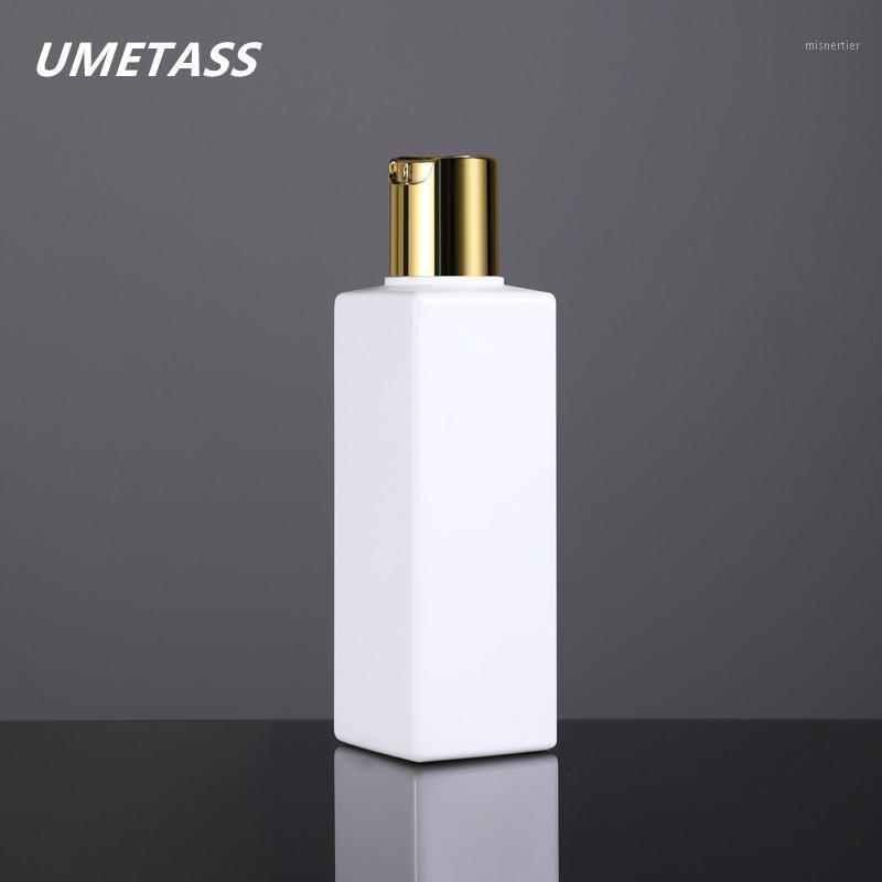 

UMETASS 100ML Empty plastic bottle with gold Disc Cap Square Cosmetic Liquid Container Grade HDPE bottles 50PCS/lot1