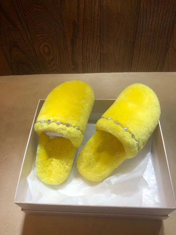 

Winter brand women flat slippers wool fur brushy lady slippers warm loafers Exquisite pearl crystal beaded ornament shoes, Black